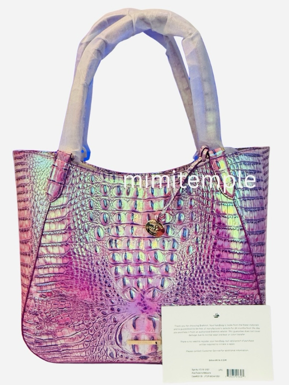 Brahmin Purple Iris - Aliza Iridescent Pink Croc-Embossed Tote Bag NWT - Picture 2 of 10
